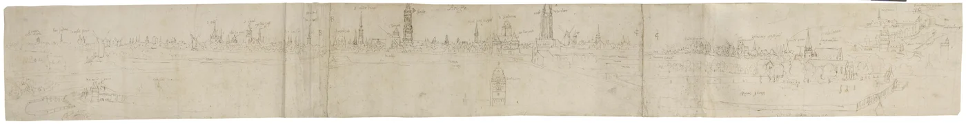 Recto: Schizzo preliminare per una vista di Bruges da sud-ovest, 1558